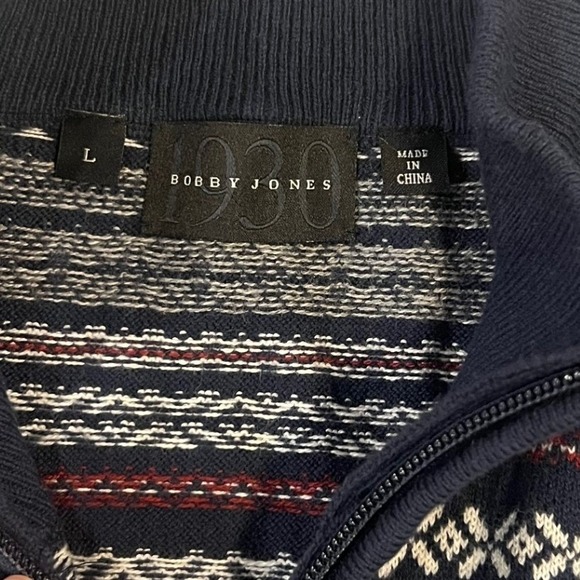 Mens Navy Fair Isle Cotton Wool Quarter Zip Sweater Large Nordic Elevated Casual - Picture 4 of 8